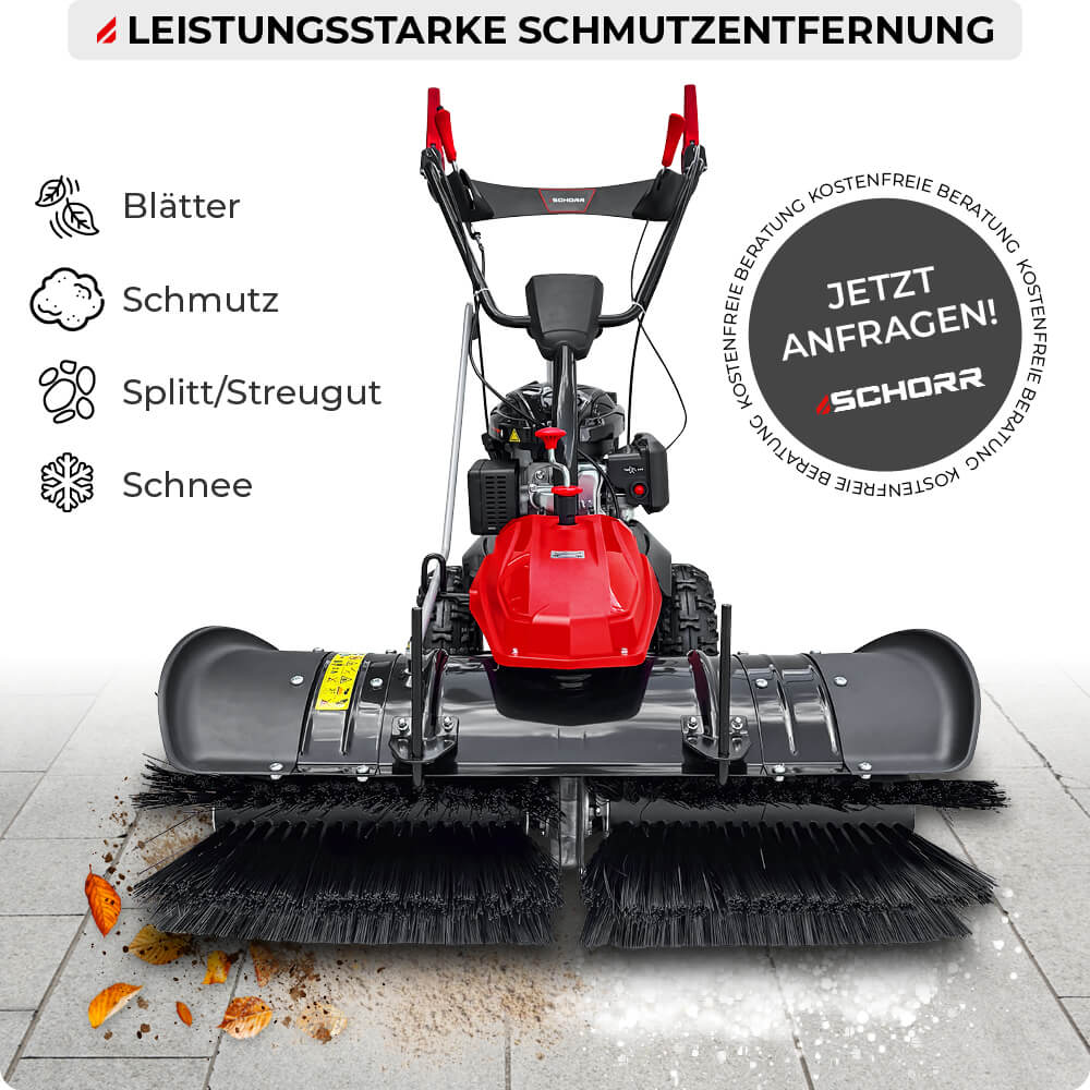 SCHORR Motorbesen inkl. Schneeschild und Auffangbehälter Kehrmaschine Benzin