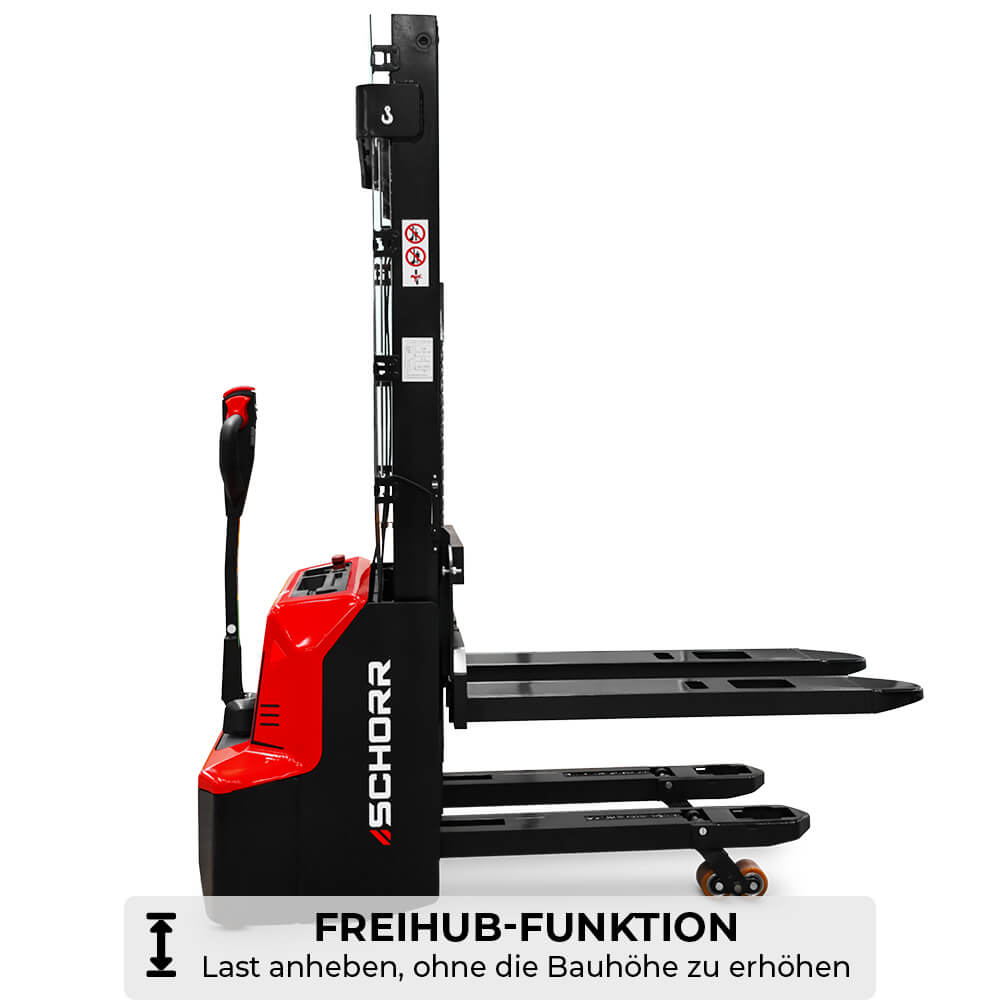 SCHORR Elektro Hochhubwagen PRO+ mit Initialhub & Freihub 1300KG (2,9m - 4,2m Hubhöhe)