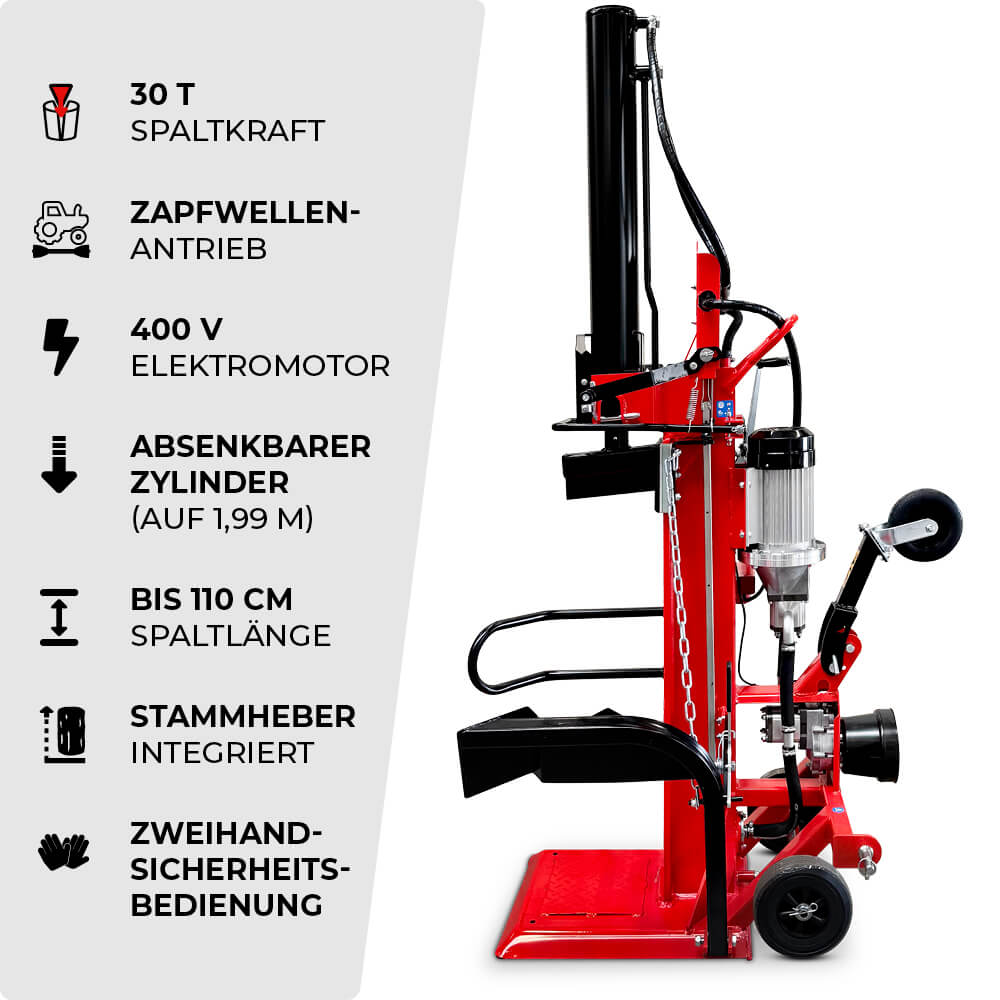 SCHORR Holzspalter 30t HS-30PE PRO Zapfwelle + Elektro 400V Spalter stehend inkl. Stammheber