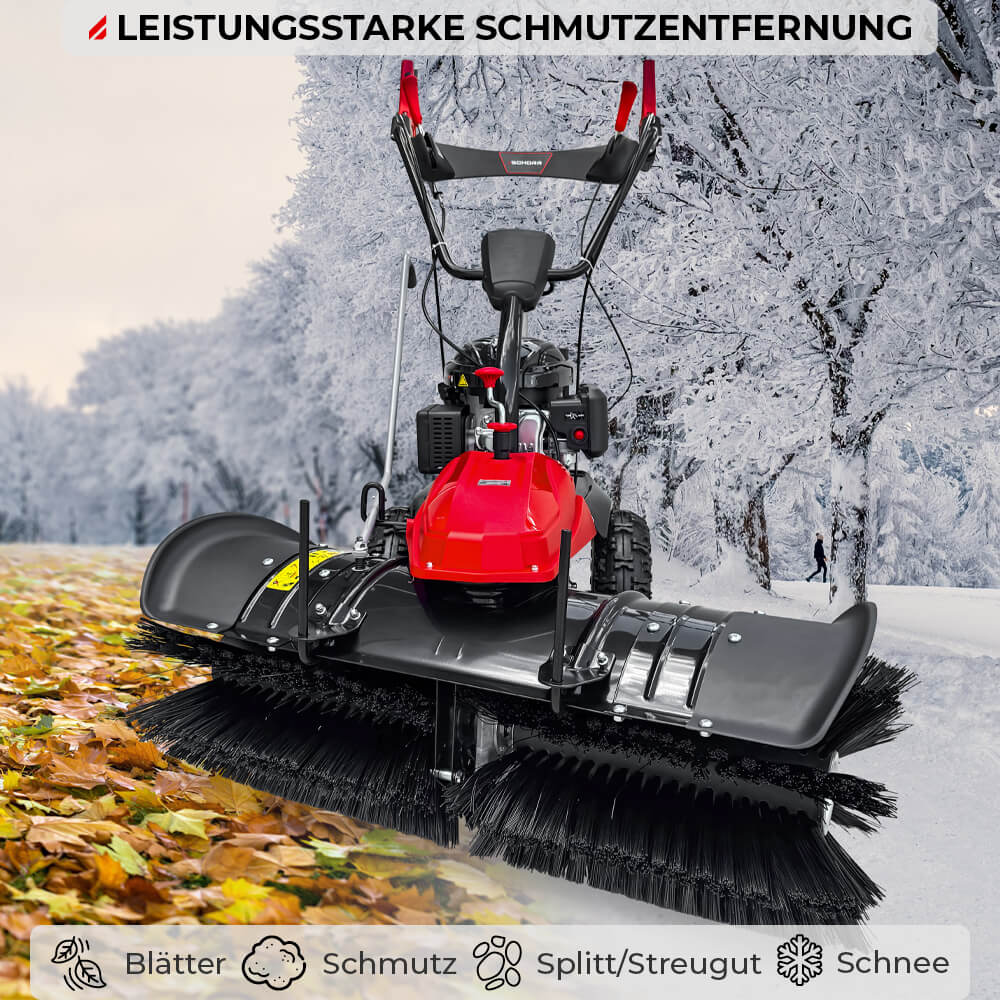 SCHORR Motorbesen inkl. Schneeschild und Auffangbehälter Kehrmaschine Benzin