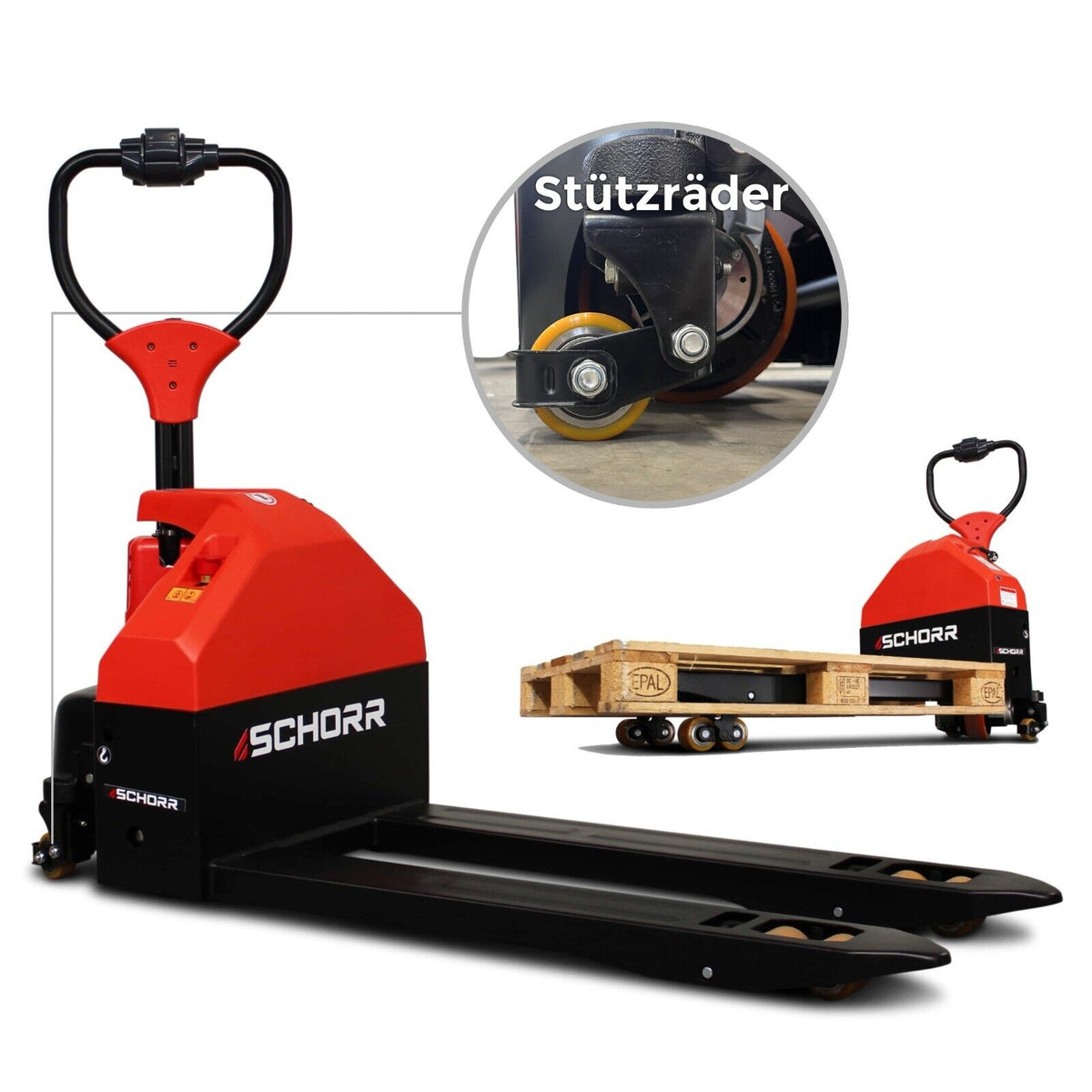 SCHORR Elektro Niederhubwagen RR15NHE3 1500kg mit Stützrädern